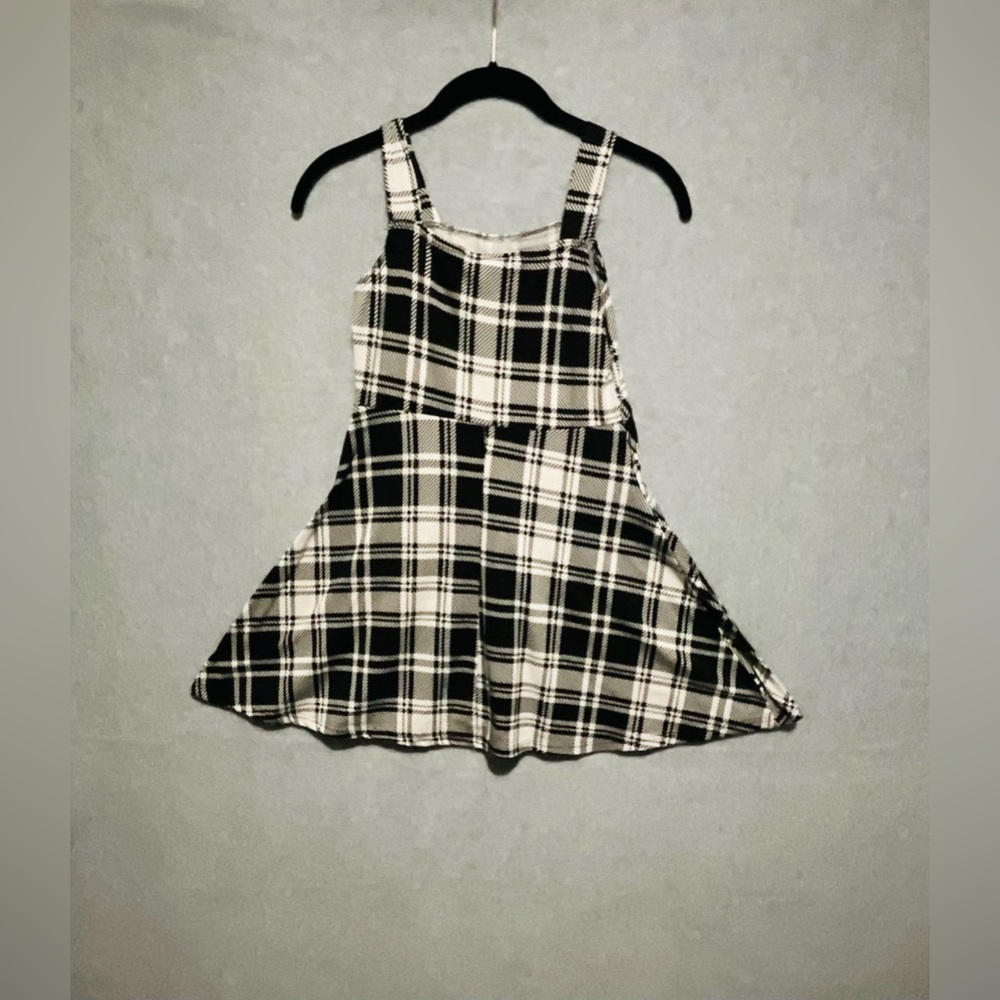 Girls Plaid A-Line Sundress - Black & Cream